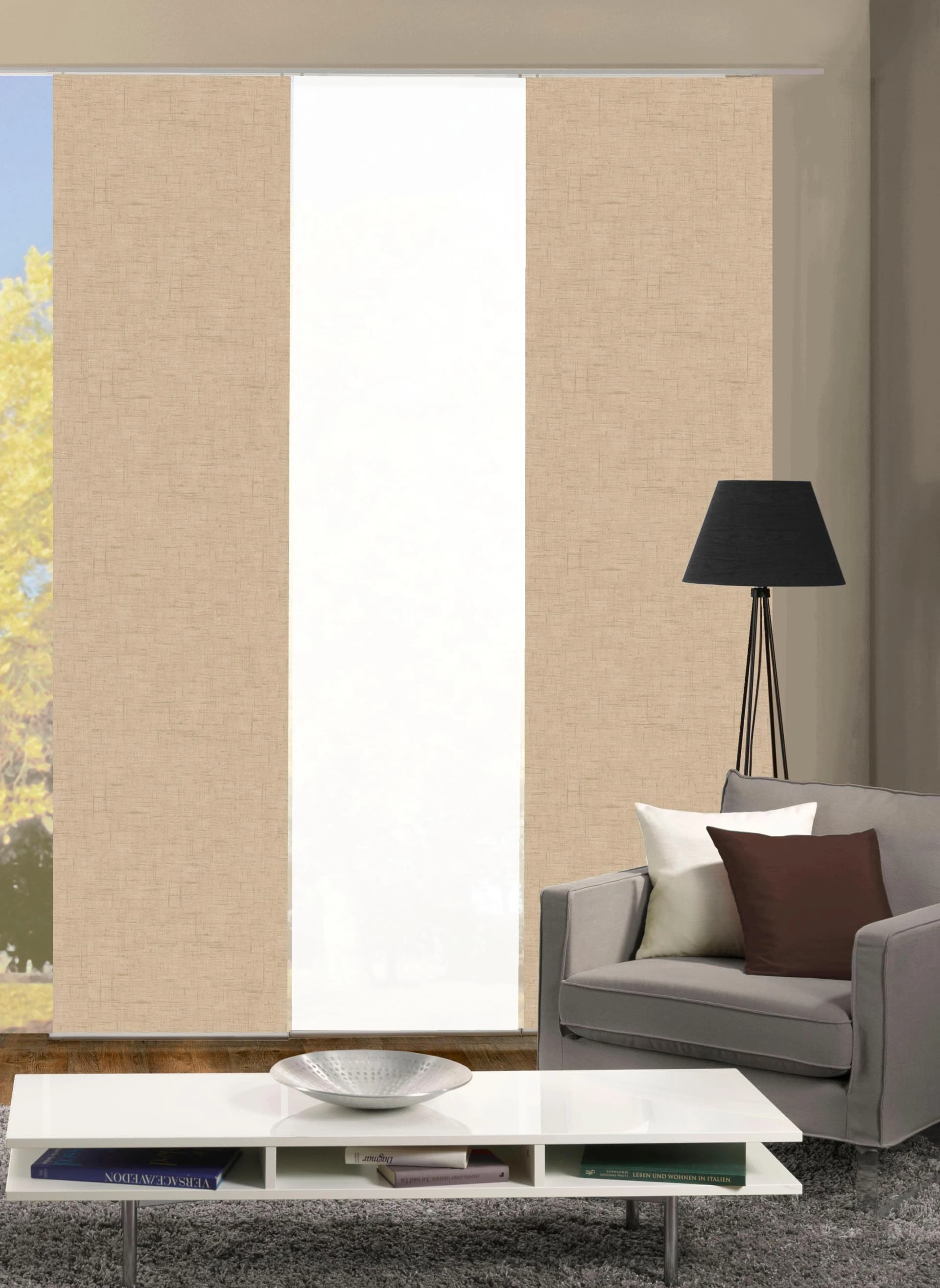 HOME WOHNIDEEN PIVE 3er Set Schiebegardine Beige Seidenoptik