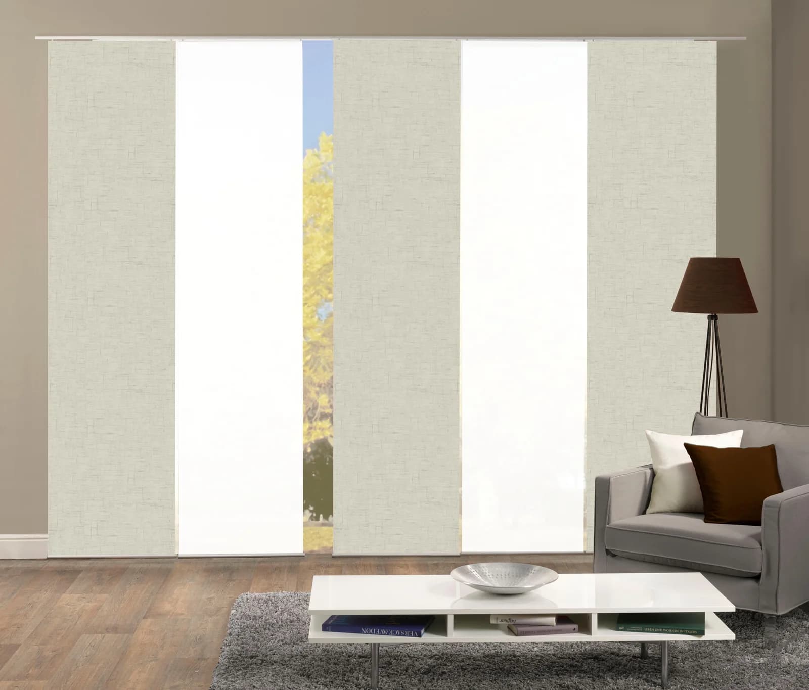HOME WOHNIDEEN PIVE 5er Set Schiebegardine Taupe Seidenoptik