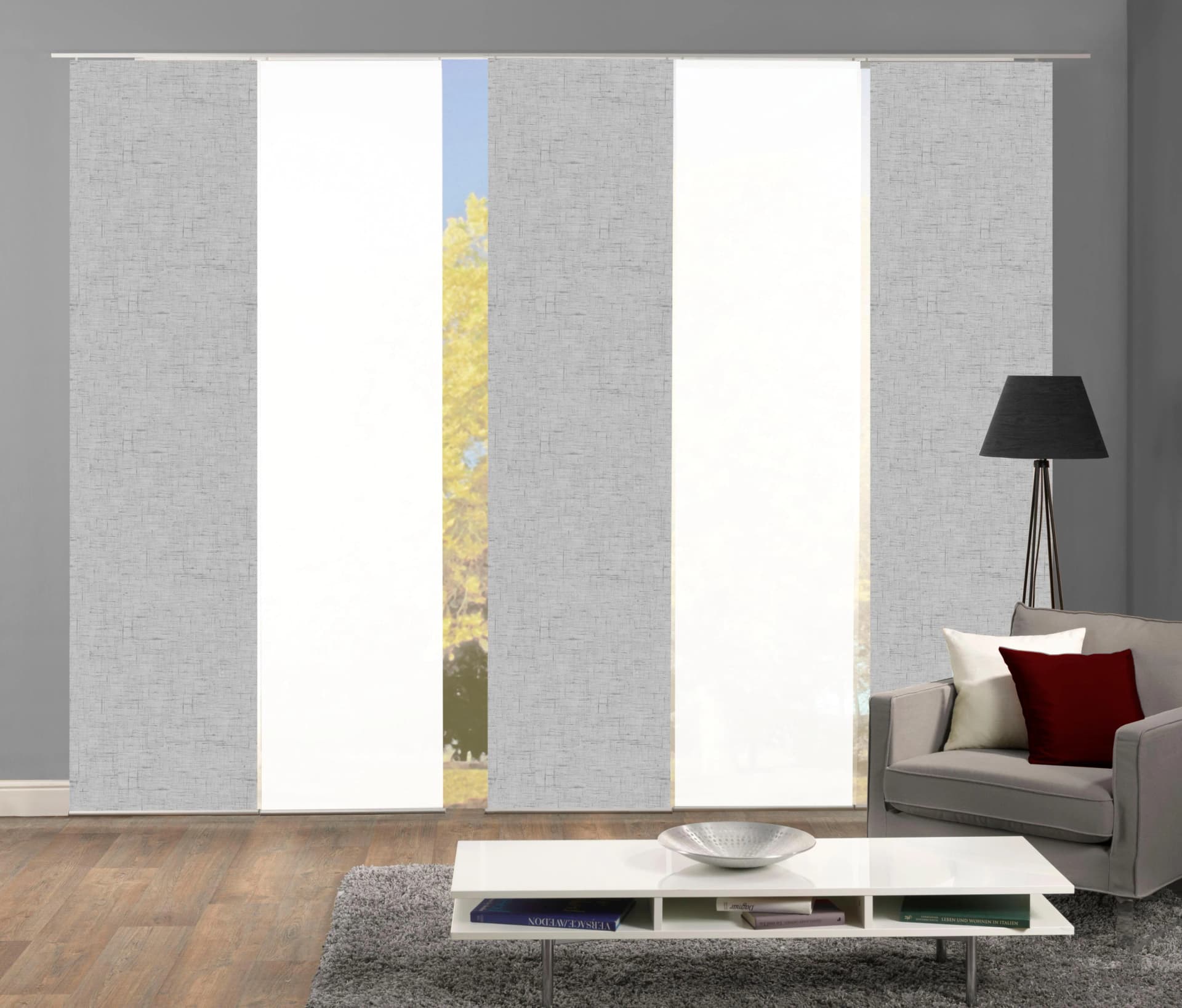 Home Wohnideen Schiebegardine 5er Set Silber Seidenoptik