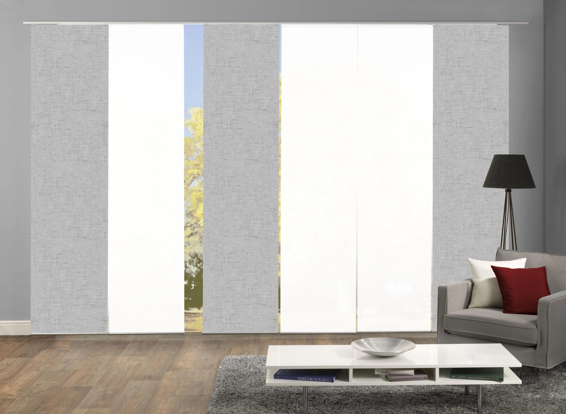 HOME WOHNIDEEN Schiebegardine 6er Set Silber Seidenoptik