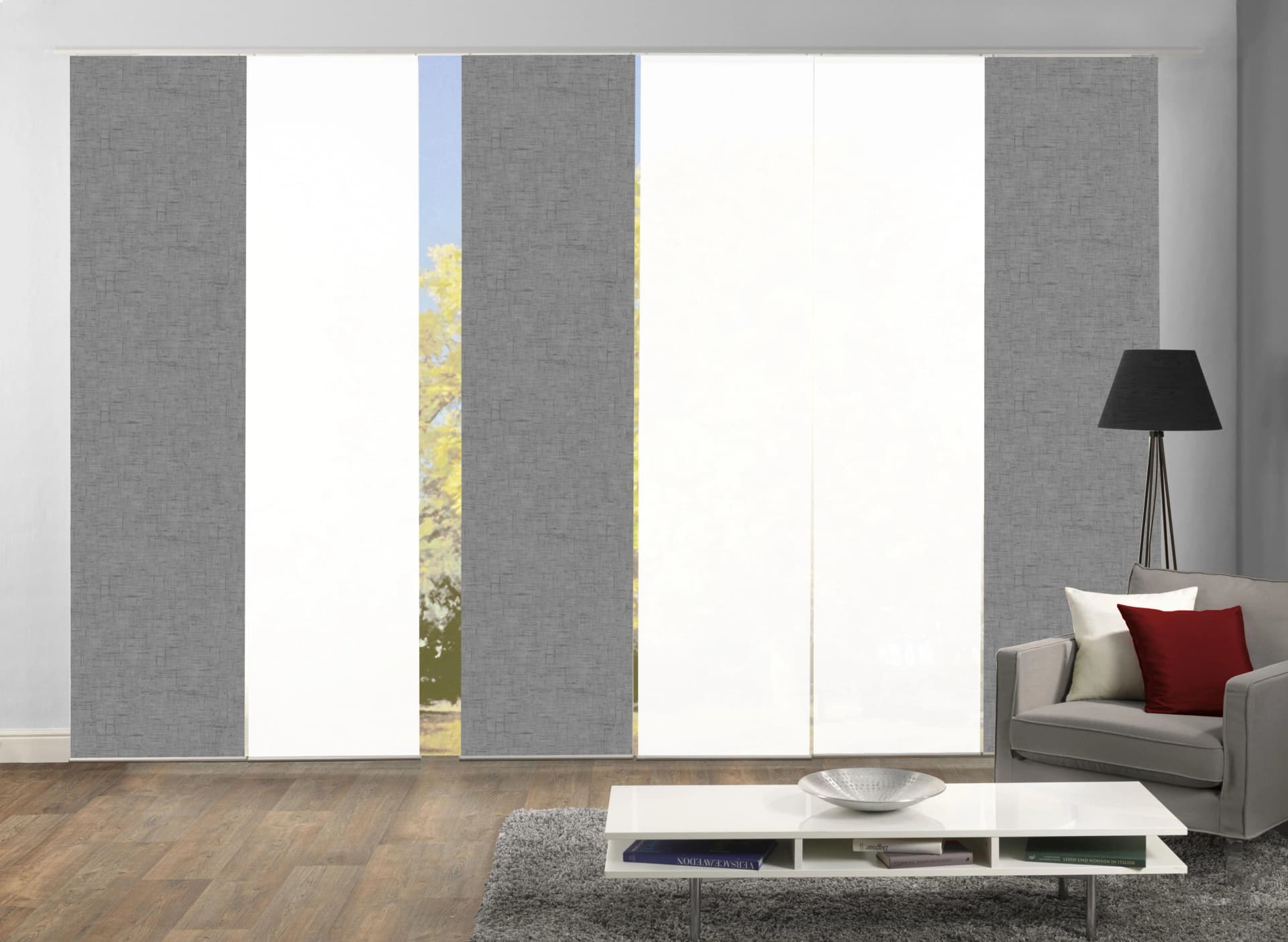 HOME WOHNIDEEN Schiebegardine PIVE 6er Set Grau Seidenoptik