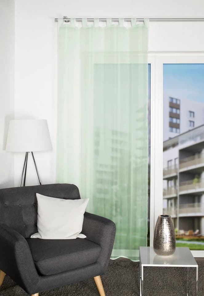 HOME WOHNIDEEN Vorhang NESSI 2er Pack Grün Uni Voile - Bild 2