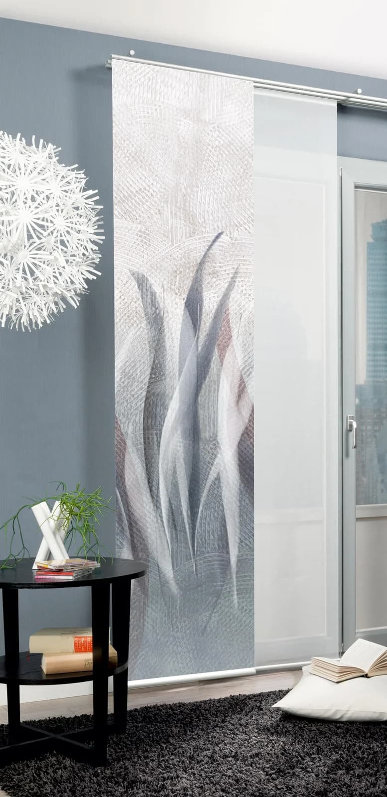 HOME WOHNIDEEN Schiebegardine SIRALIO Grau Blau Seidenoptik Digitaldruck