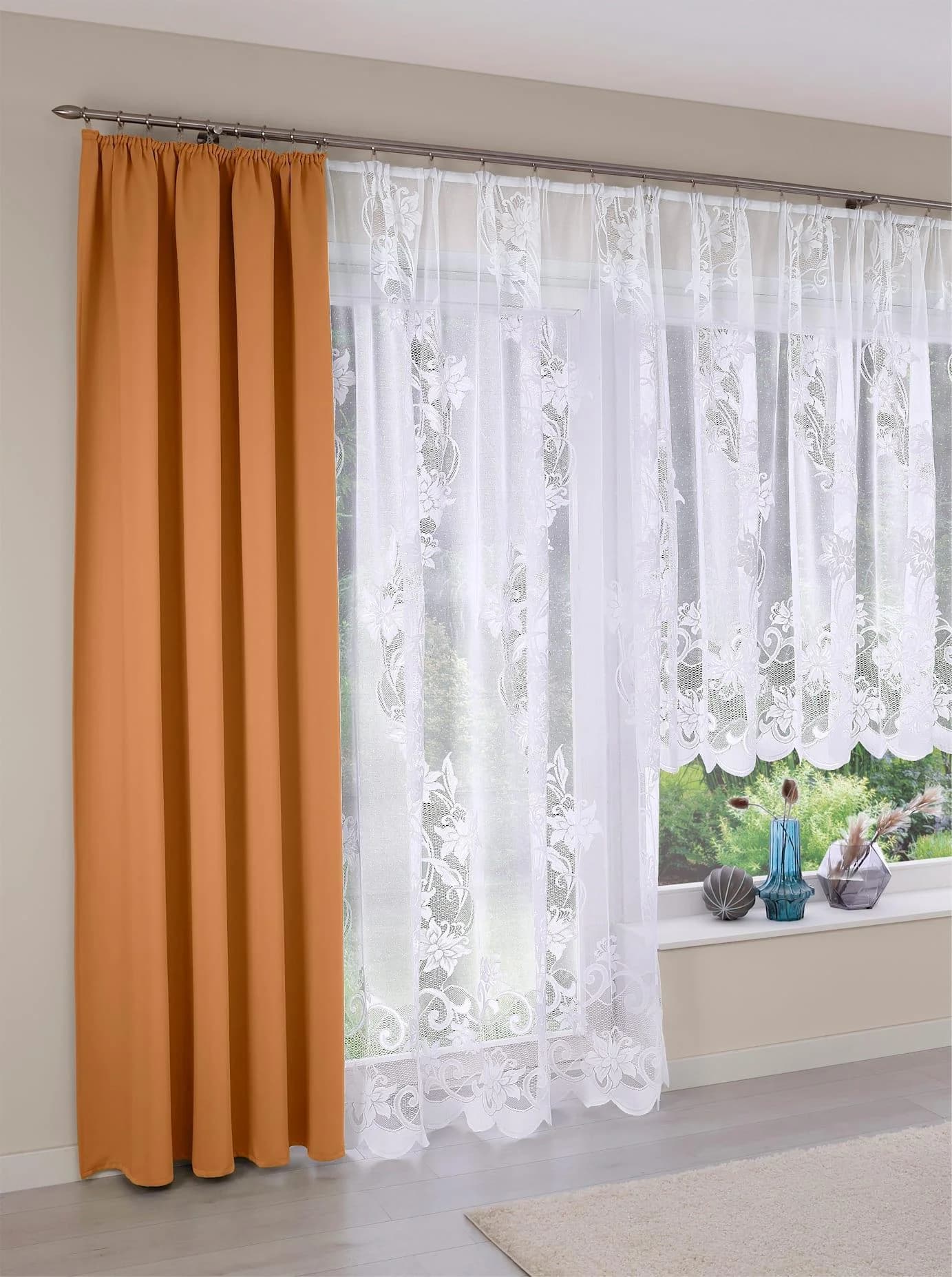 ottoversand Gardine Weiß 250x120cm Polyester mit Blütenranke