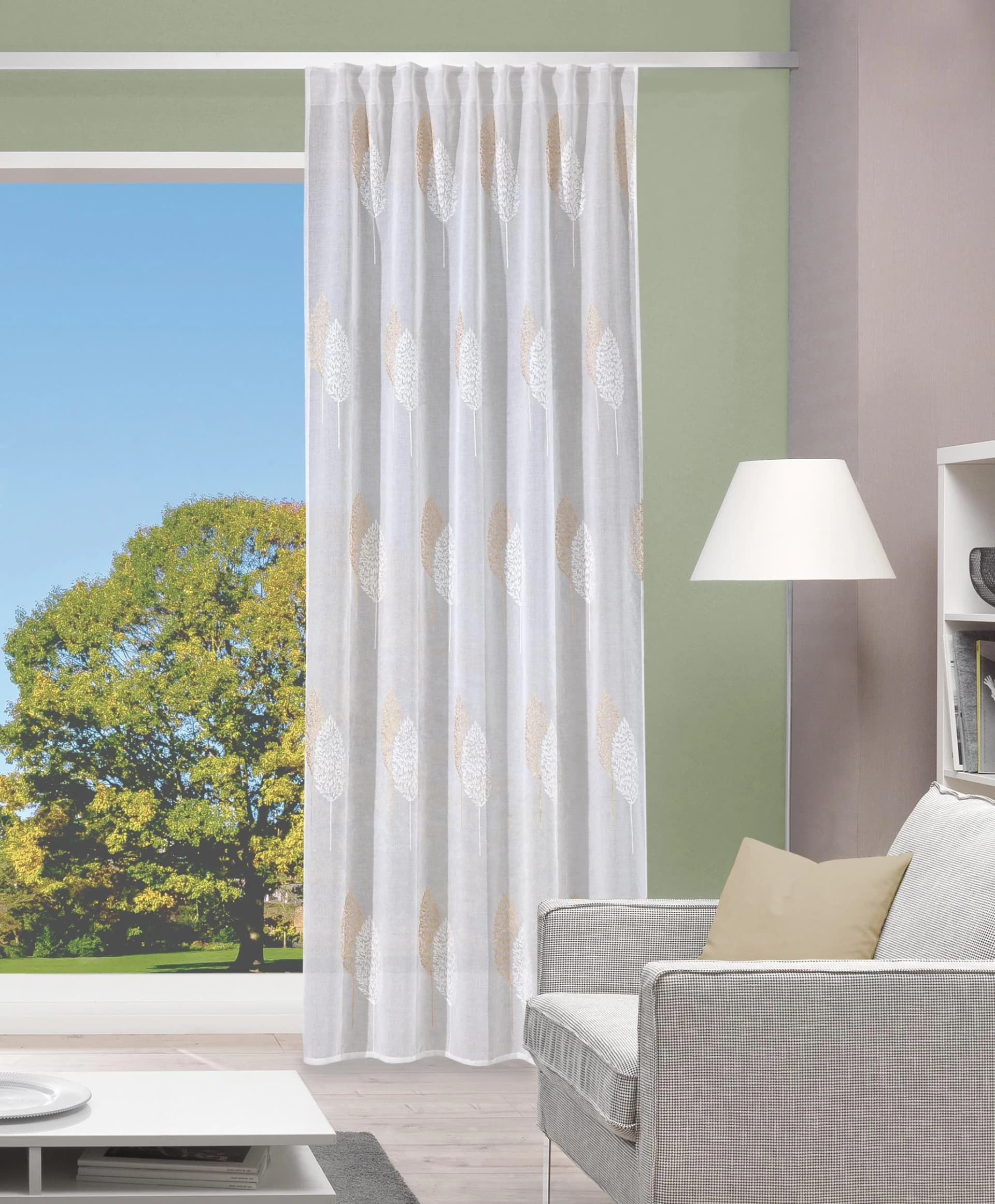 Gardine HOME WOHNIDEEN ALAVARO Beige Leinenoptik Bestickt