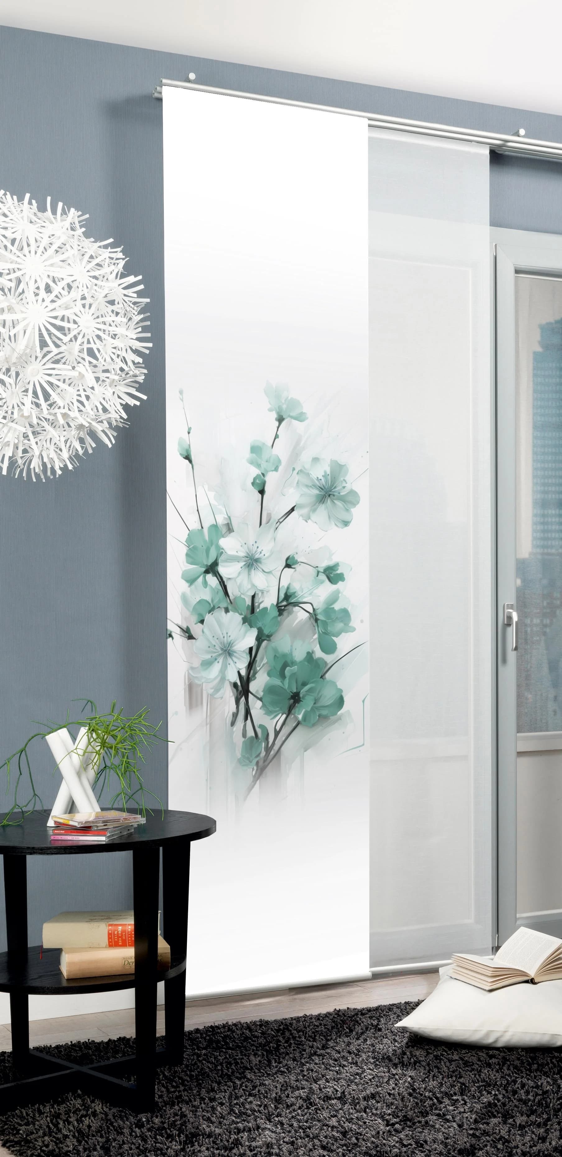 HOME WOHNIDEEN Schiebegardine LOTUS Mint Seidenoptik Digitaldruck