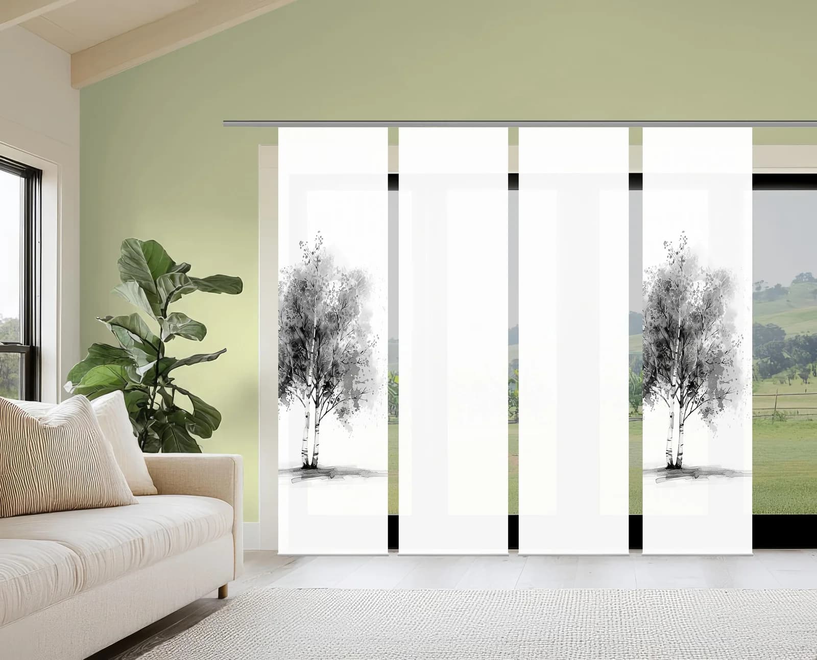 Schiebegardine HOME WOHNIDEEN TREE Grau Seidenoptik