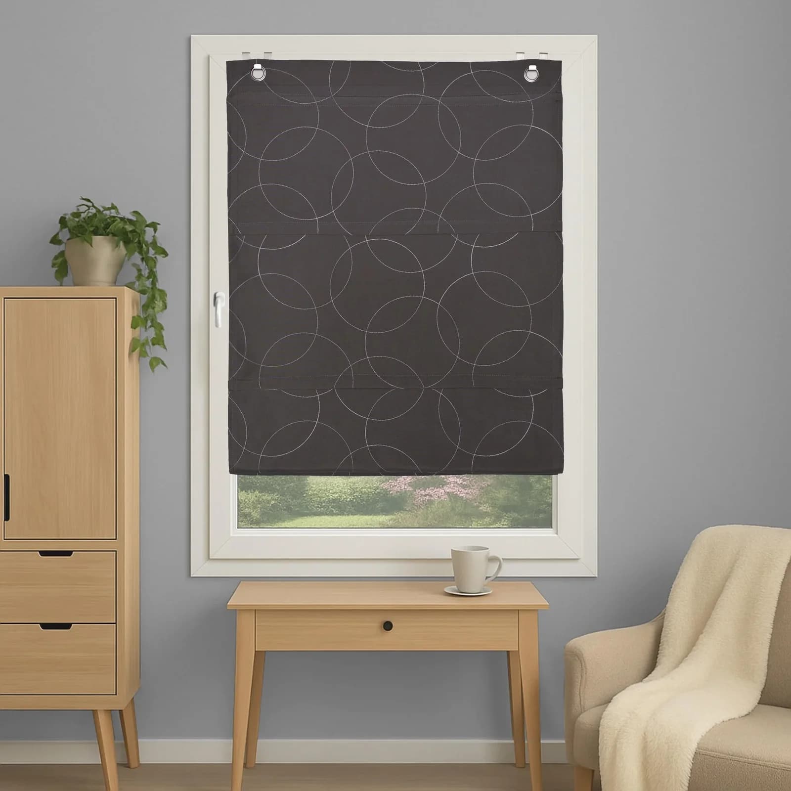 HOME WOHNIDEEN Magnetrollo ADALIA Anthrazit Bestickt Blickdicht