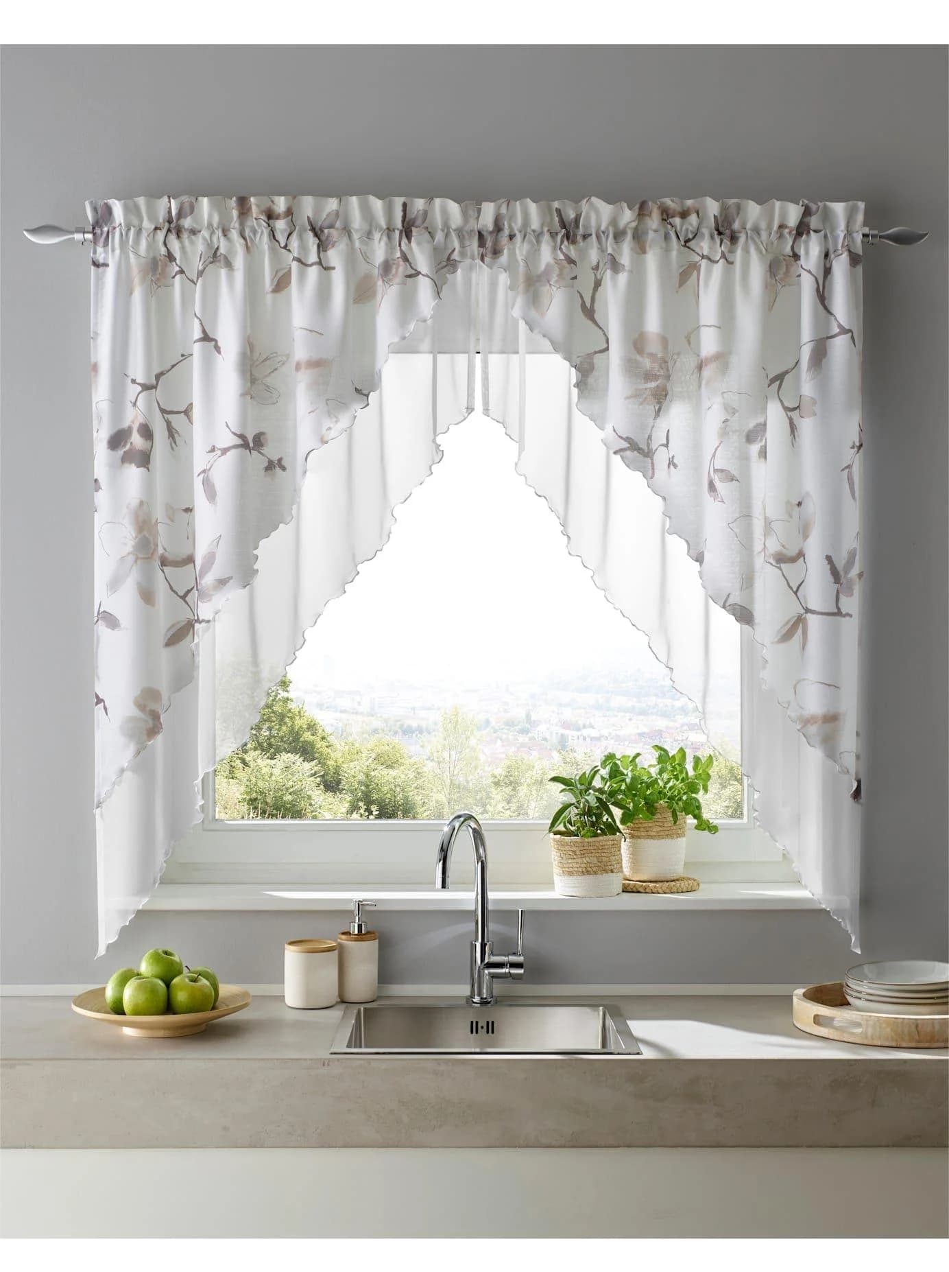 HEINE HOME Gardine Weiß Blütendessin Polyester Tunnelzug