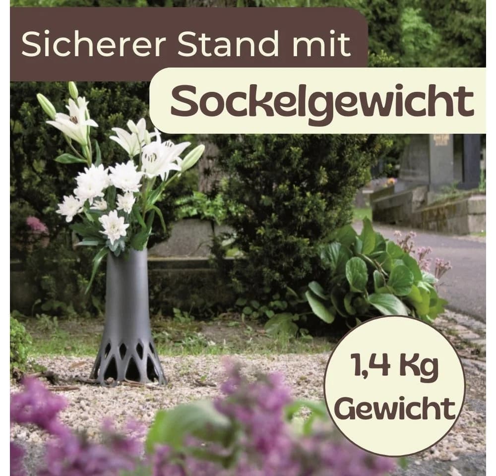 GarPet Grabvase mit Sockel Wetterfest Frostsicher Kunststoff Bronze - Bild 3