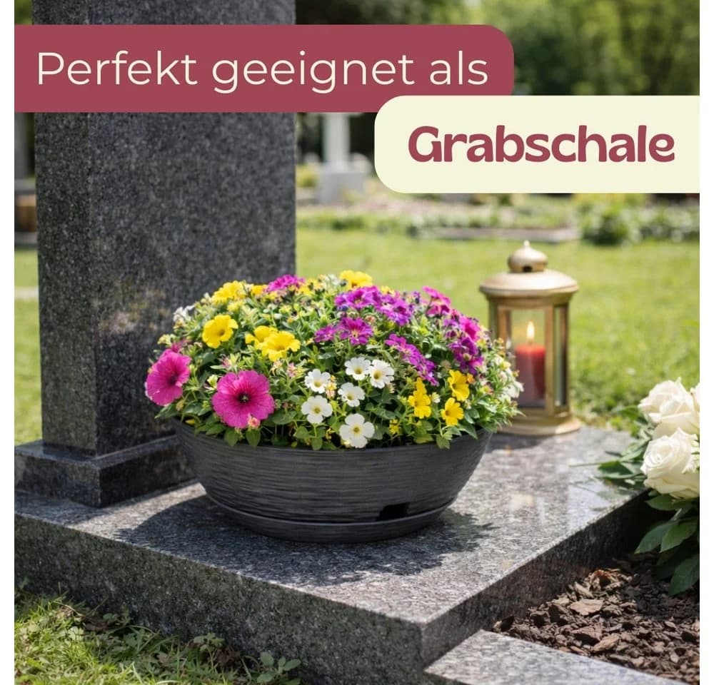 GarPet Pflanzschale Rund Anthrazit mit Untersetzer und Wasserspeicher - Bild 5