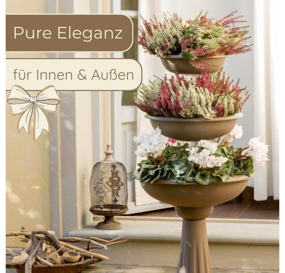 GarPet 3-stöckiger Pflanzturm Grau/Weiß Kunststoff Blumenständer - Bild 3