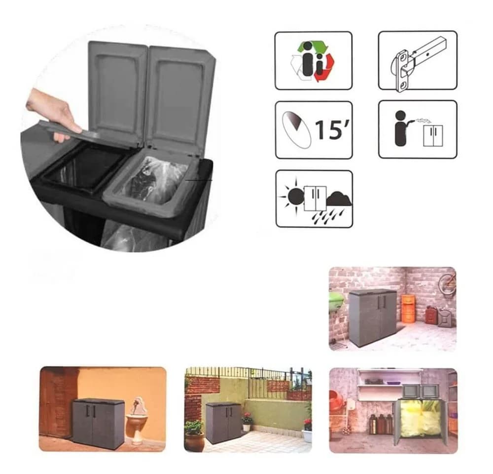 GarPet Mülltrennsystem 3-Fach Schwarz/Grau Polypropylen