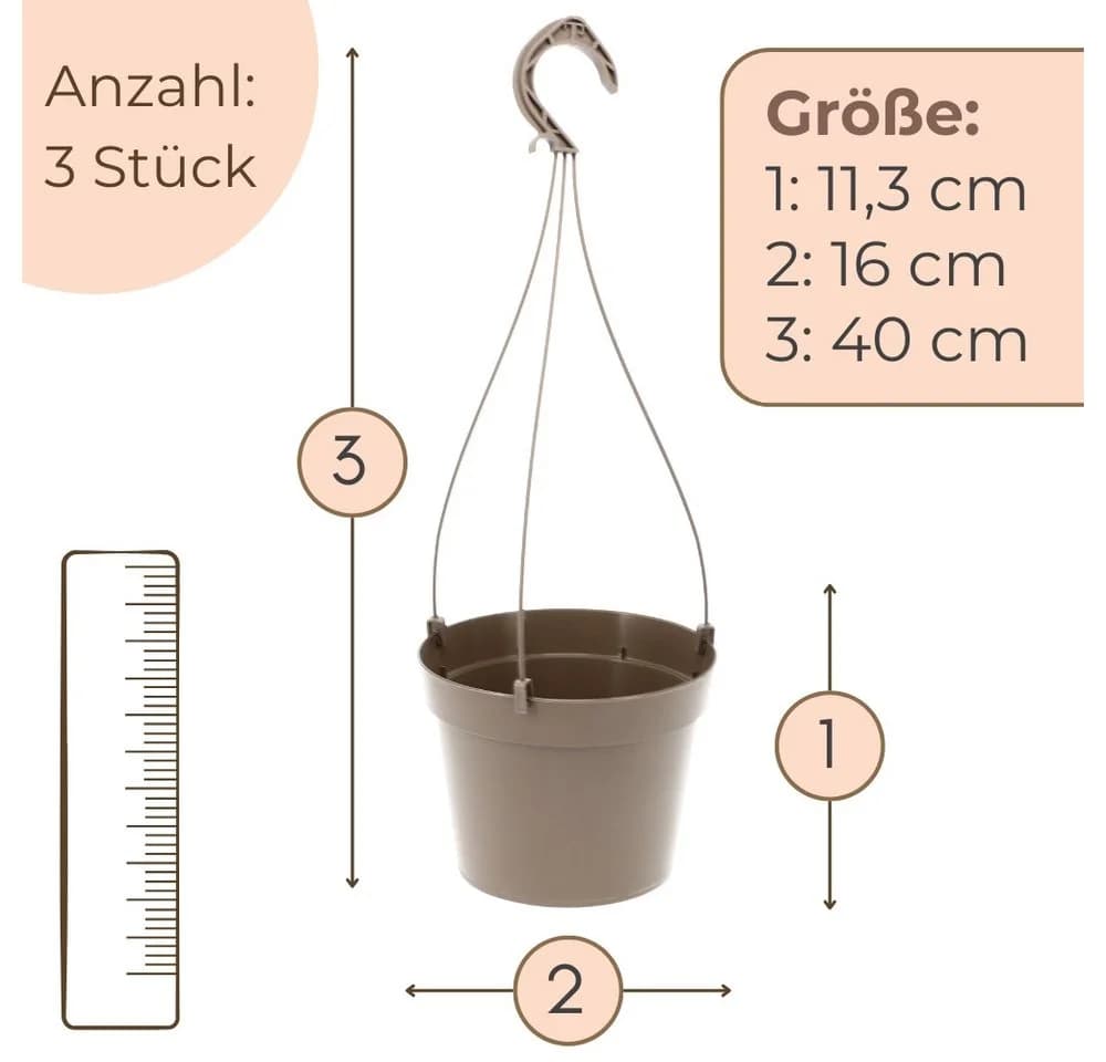 GarPet Blumenampel 3er Set Hängeblumentopf Taupe