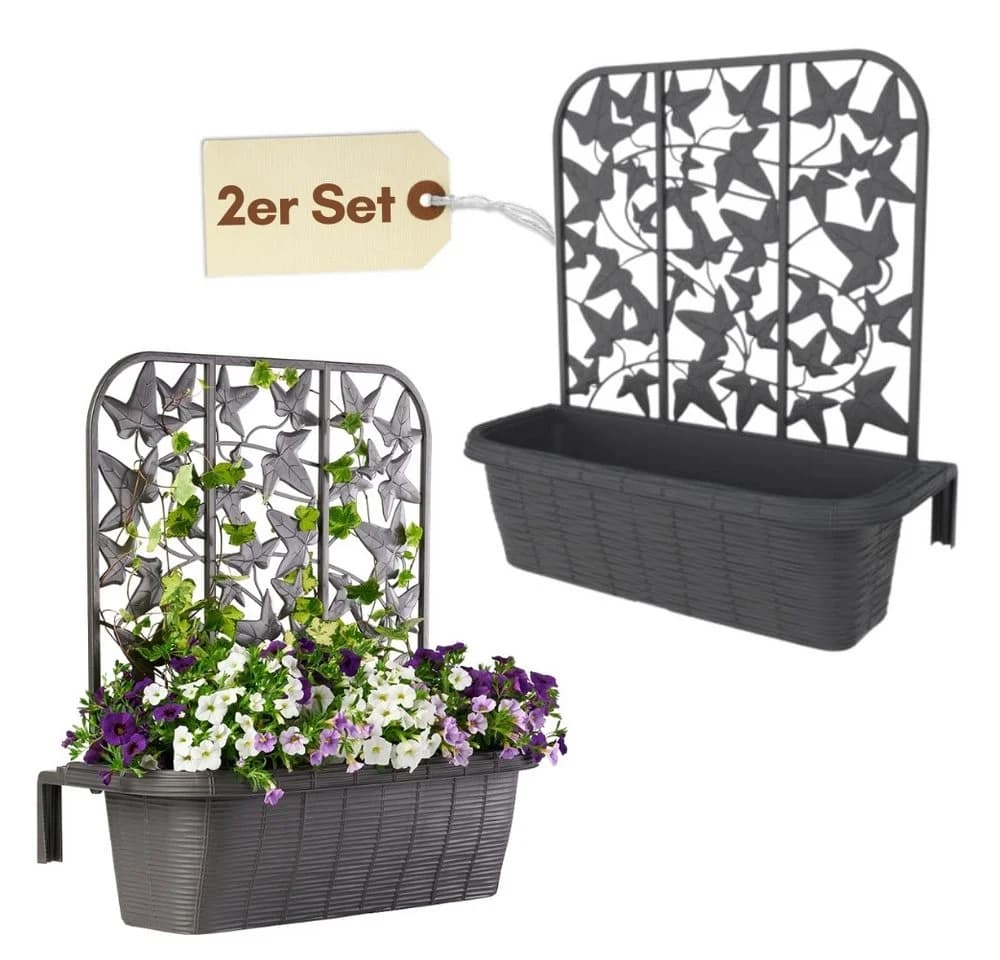 GarPet Blumenkasten 2er Set Anthrazit/Weiß mit Spalier Wasserspeicher - Bild 2