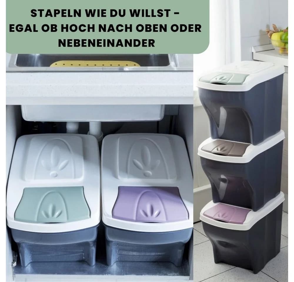 GarPet Mülltrennsystem 3x20L Mülleimer Küche Unterschrank grau - Bild 5