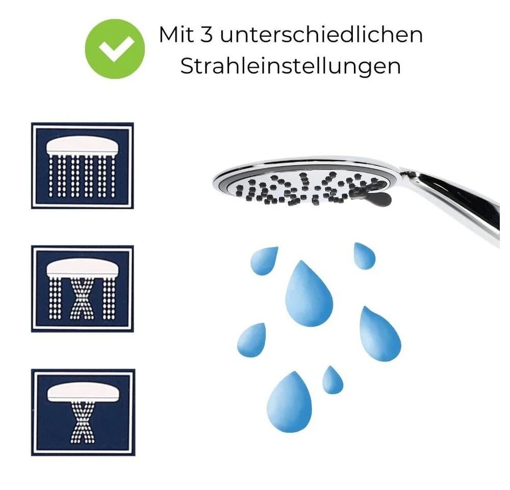 GarPet Handbrause Duschkopf 3 Funktion Chrom Modern - Bild 3