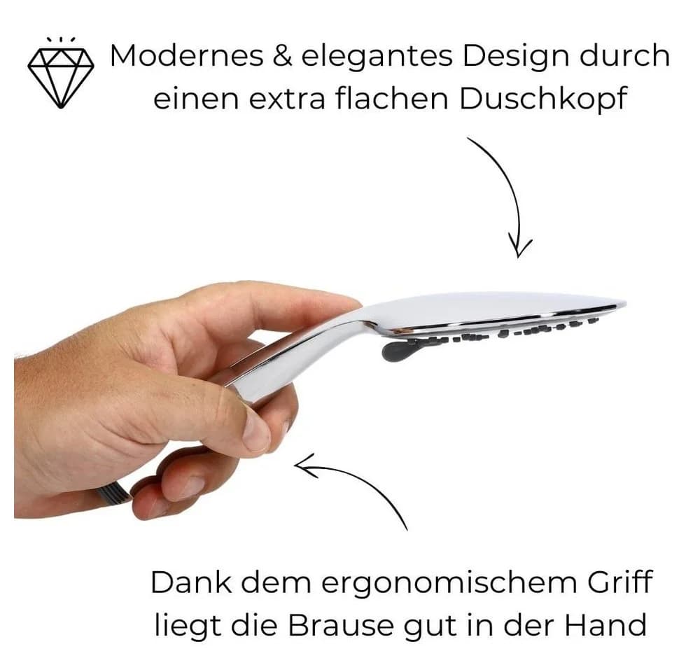 GarPet Handbrause Duschkopf 3 Funktion Chrom Modern - Bild 5