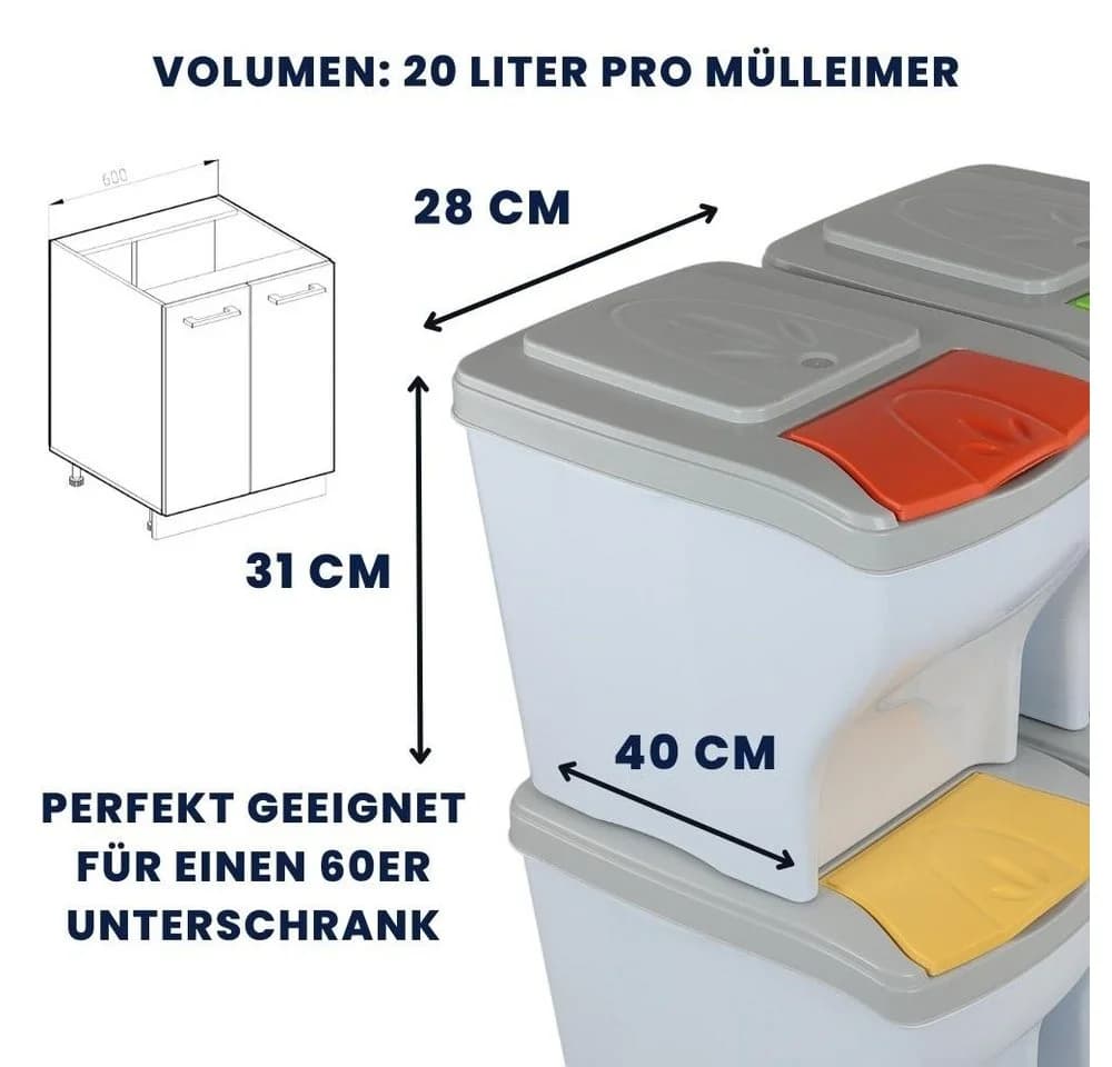 GarPet Mülltrennsystem 4 Fächer Bunt Kunststoff