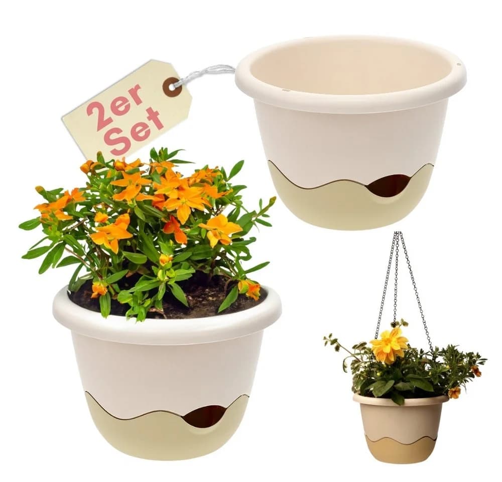 GarPet Blumentopf 2er Set Hängend mit Wasserspeicher Weiss - Bild 2