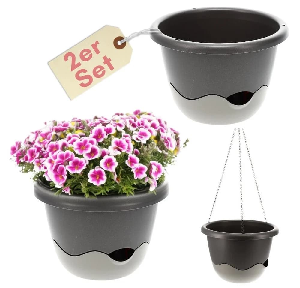 GarPet Blumentopf 2er Set Hängeampel Anthrazit mit Wasserstandsanzeiger - Bild 2