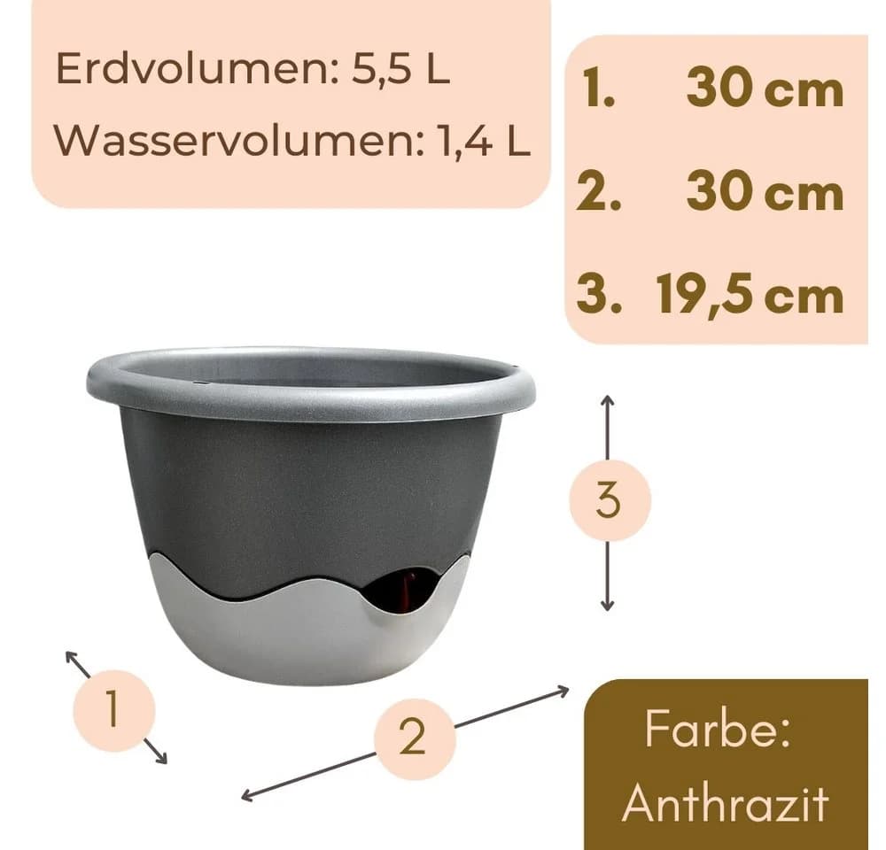 GarPet Blumentopf 2er Set Hängeampel Anthrazit mit Wasserstandsanzeiger - Bild 3