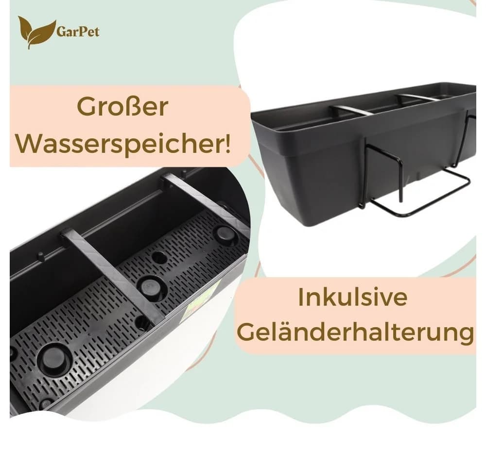 GarPet Balkonkasten 4er Set Anthrazit mit Wasserspeicher - Bild 4