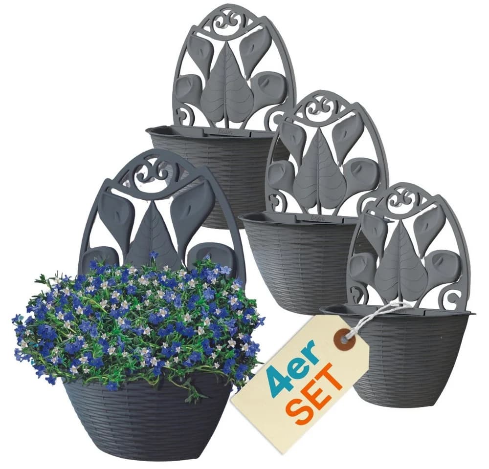 GarPet 4er Set Wandblumentöpfe Anthrazit Rattan - Bild 2