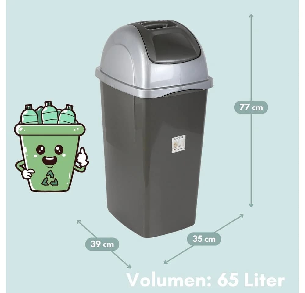 GarPet Mülltrennsystem 2er Set Mülleimer Schwingdeckel 60l Grau/Silber