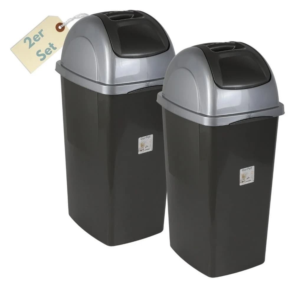 GarPet Mülltrennsystem 2er Set Mülleimer Schwingdeckel 60l Grau/Silber - Bild 2