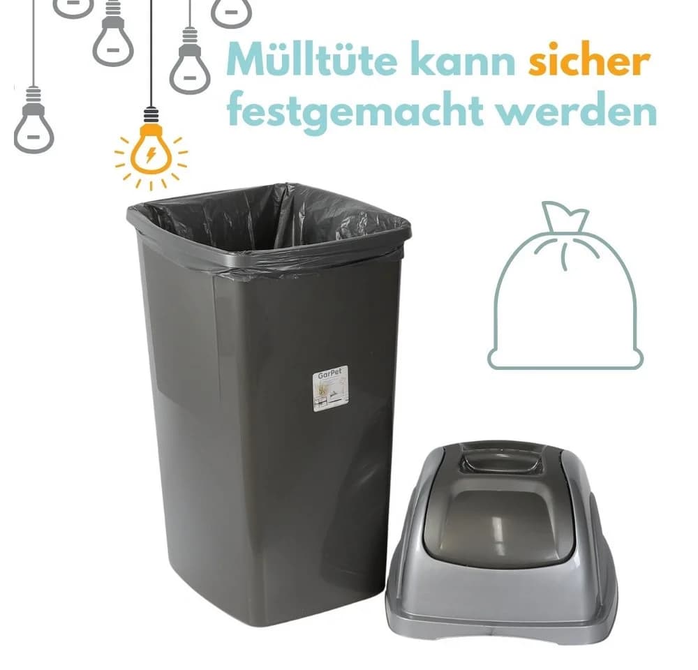 GarPet Mülltrennsystem 2er Set Mülleimer Schwingdeckel 60l Grau/Silber - Bild 3
