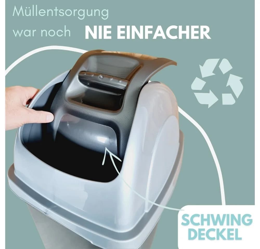 GarPet Mülltrennsystem 2er Set Mülleimer Schwingdeckel 60l Grau/Silber - Bild 4
