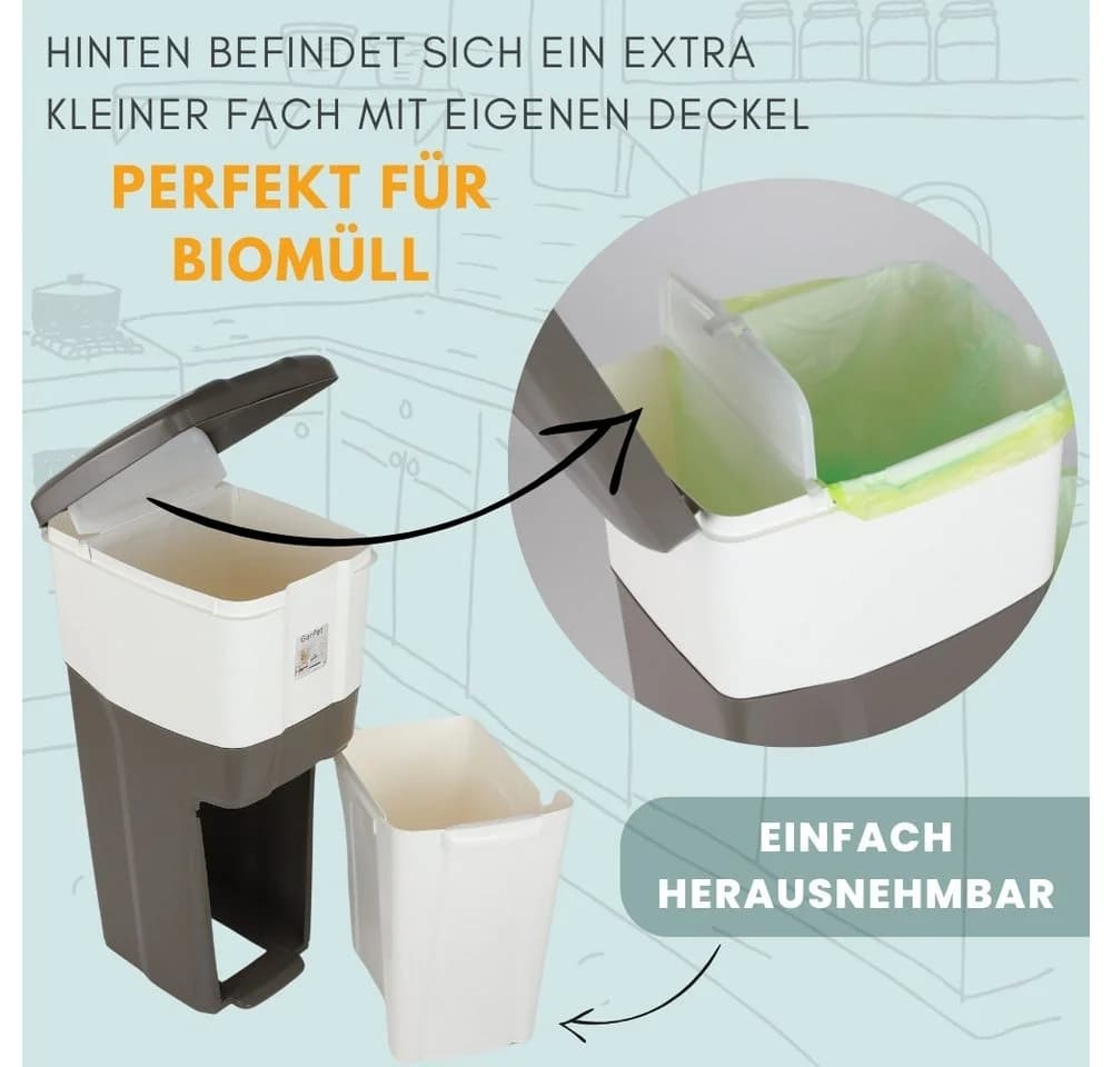 GarPet Mülltrennsystem 3 Fächer Mülleimer Taupe/Weiß - Bild 5