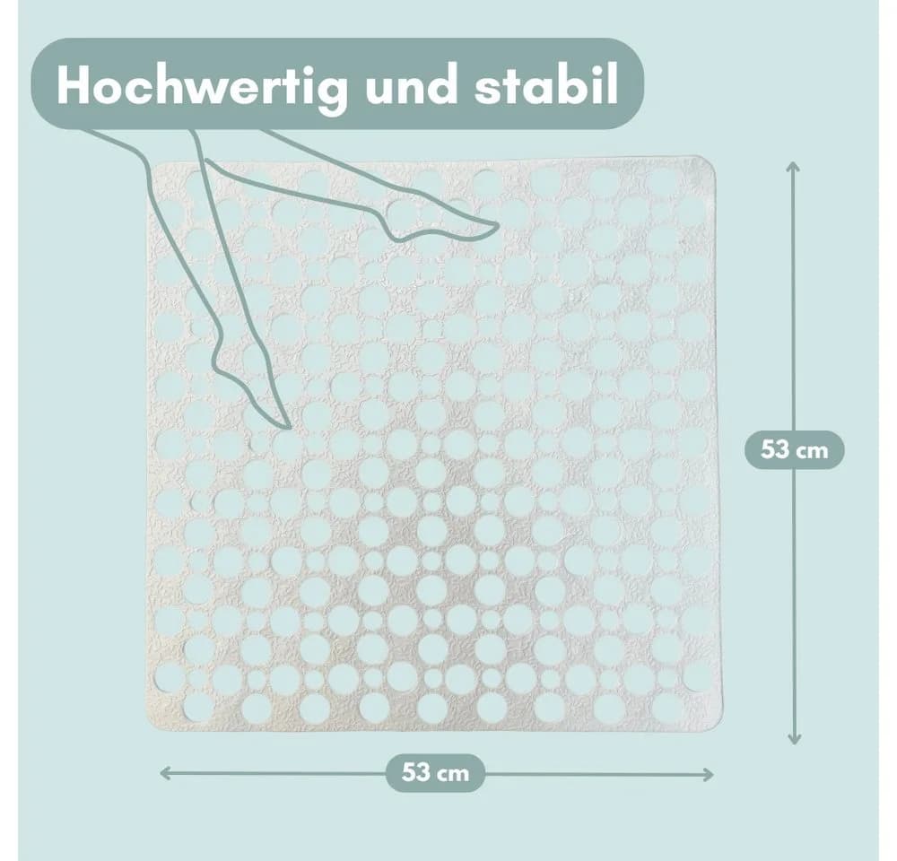GarPet Duschmatte Rutschfest Weiß 53x53 cm mit Saugnäpfen