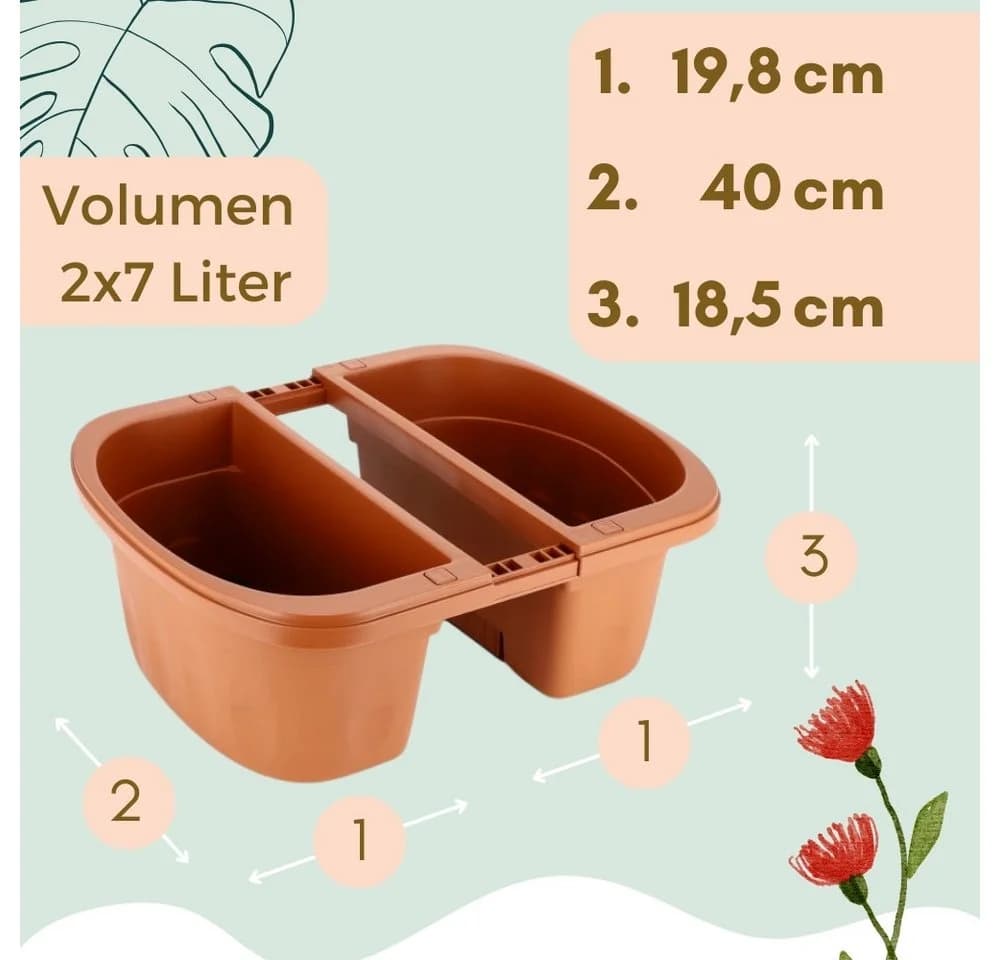 GarPet Beidseitiger Balkonkasten mit Wasserspeicher Terracotta