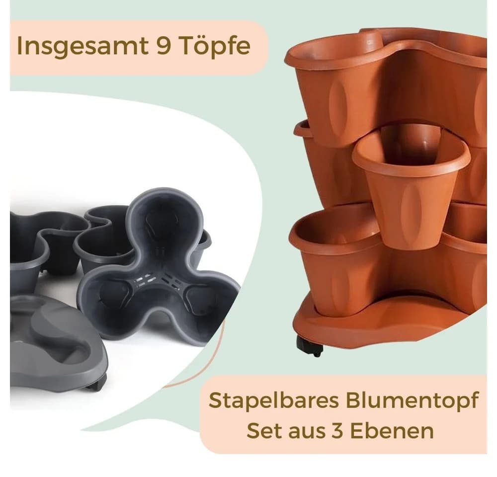 GarPet Pflanzturm 3er Set Stapelbar mit Rollen Vertikaler Garten - Bild 5