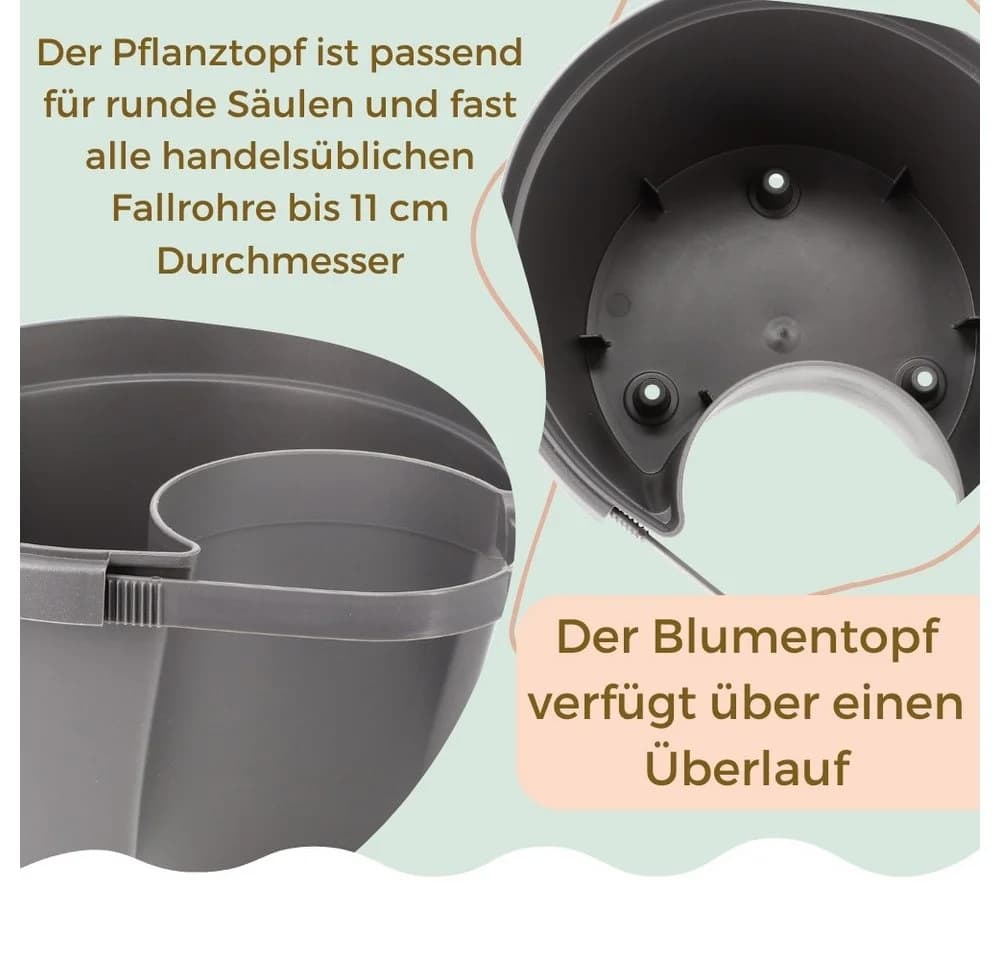 GarPet Blumentopf 2er Set Grau für Regenrohr - Bild 5