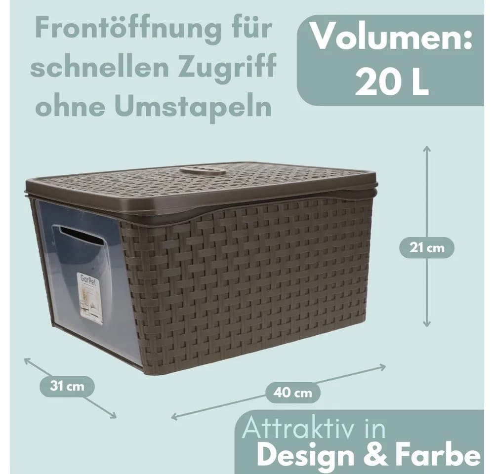 GarPet Aufbewahrungsbox 4er Set mit Deckel & Frontöffnung Braun Rattan-Optik