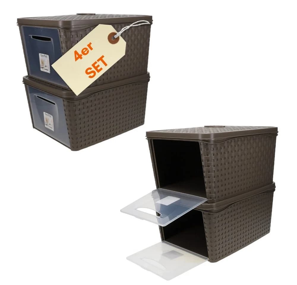 GarPet Aufbewahrungsbox 4er Set mit Deckel & Frontöffnung Braun Rattan-Optik - Bild 2