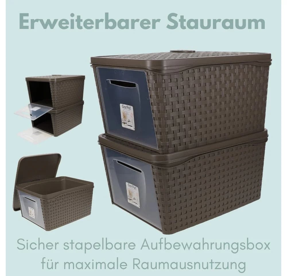 GarPet Aufbewahrungsbox 4er Set mit Deckel & Frontöffnung Braun Rattan-Optik - Bild 4
