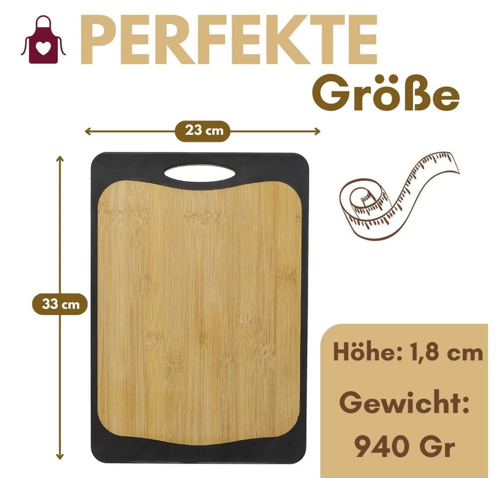 GarPet Schneidebrett 2in1 Bambus & Kunststoff Schwarz mit Anti-Rutsch