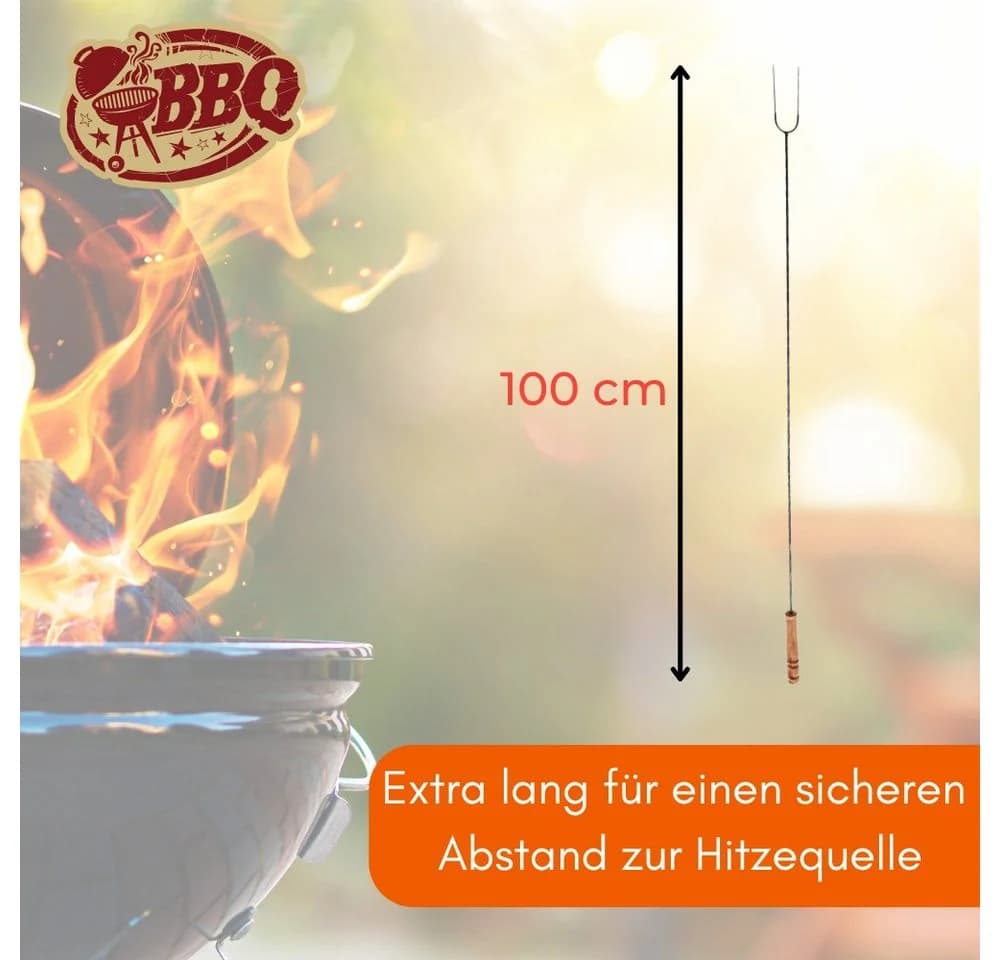 GarPet Lagerfeuer-Grillspieß 6er Set 100cm Holzgriff Stahl