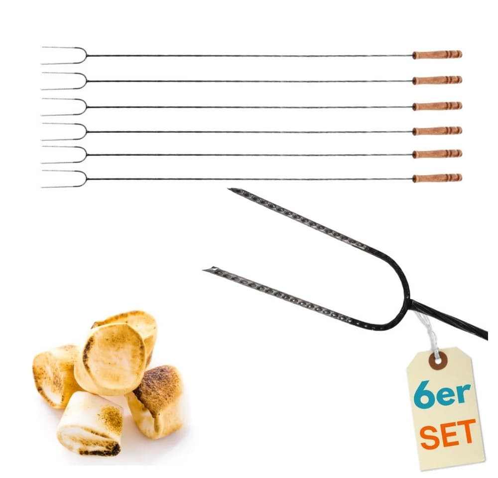 GarPet Lagerfeuer-Grillspieß 6er Set 100cm Holzgriff Stahl - Bild 2