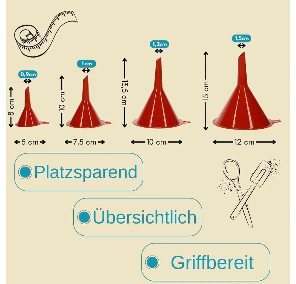 GarPet Trichterset 8-teilig Rot Kunststoff mit Aufhängeöse - Bild 3