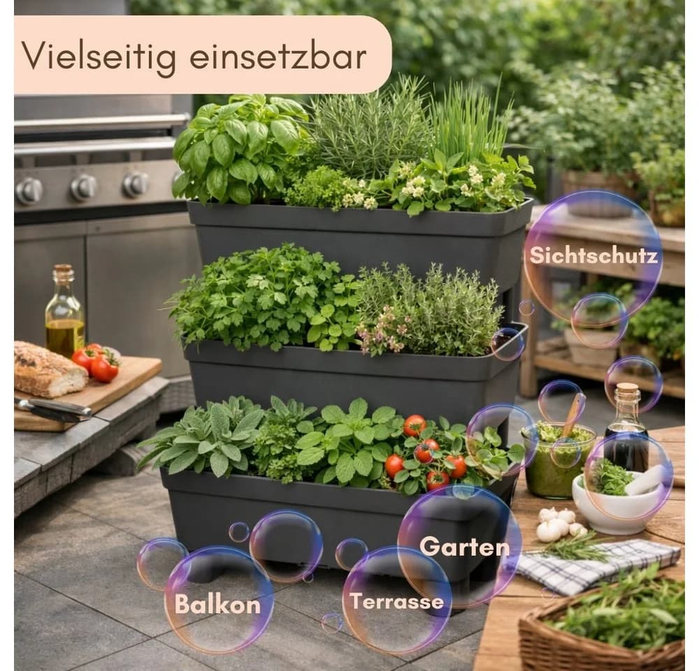 GarPet Blumenkasten 2er Set Anthrazit 3-stufiger Pflanzkübel mit Sichtschutz - Bild 3