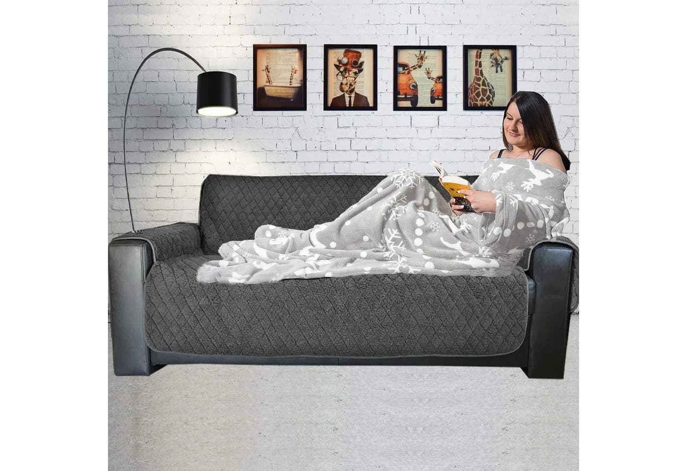 HOMELEVEL Ärmeldecke Microfaser Hellgrau Norweger Design - Bild 3