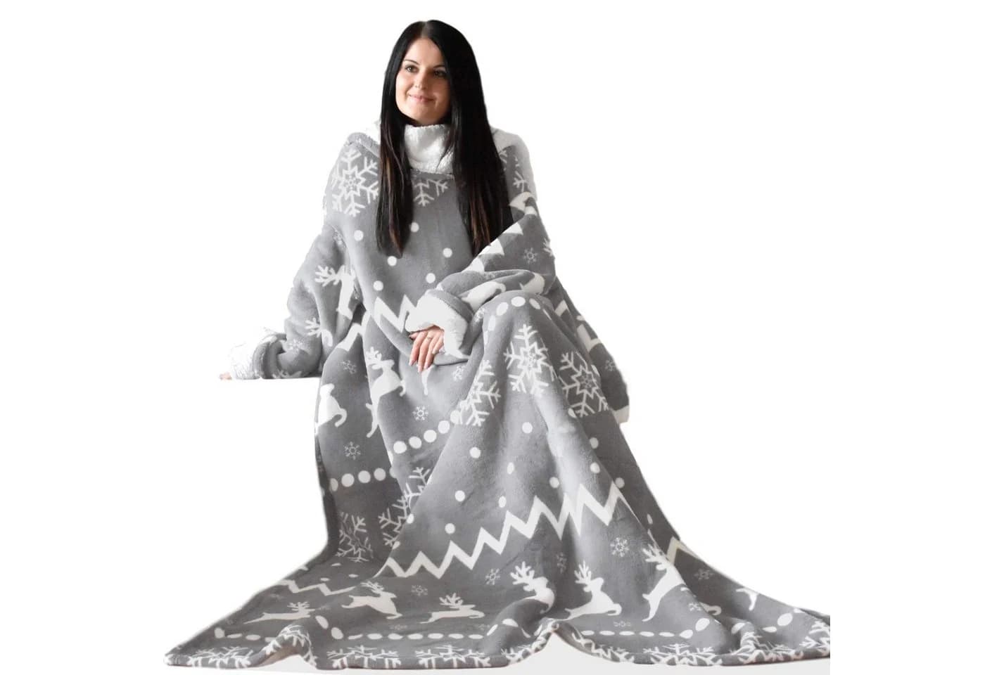 HOMELEVEL Sherpa Ärmeldecke Kuscheldecke Hellgrau - Bild 2