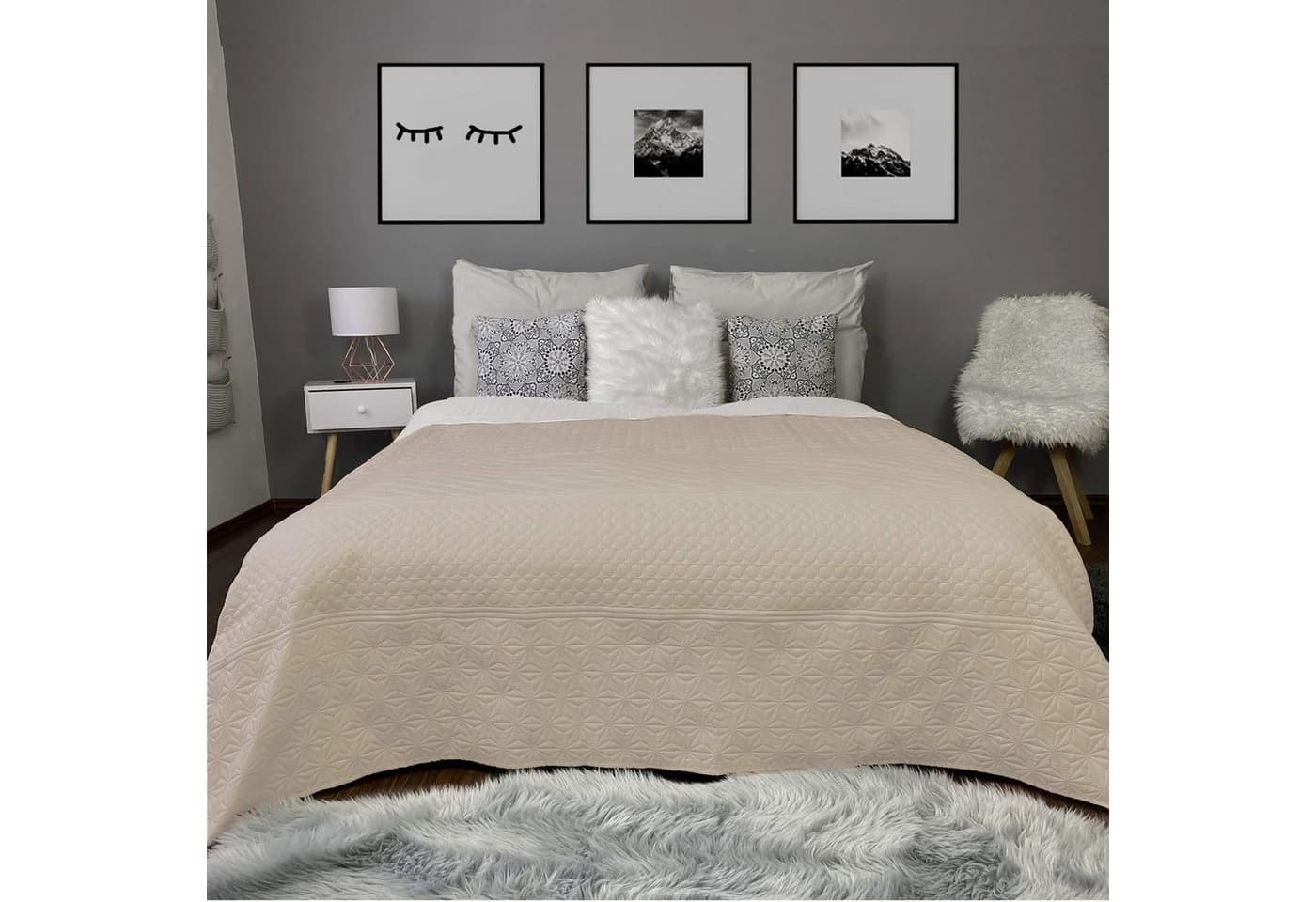HOMELEVEL Tagesdecke 200x220 cm Ecru Beige Gemustert Gesteppt