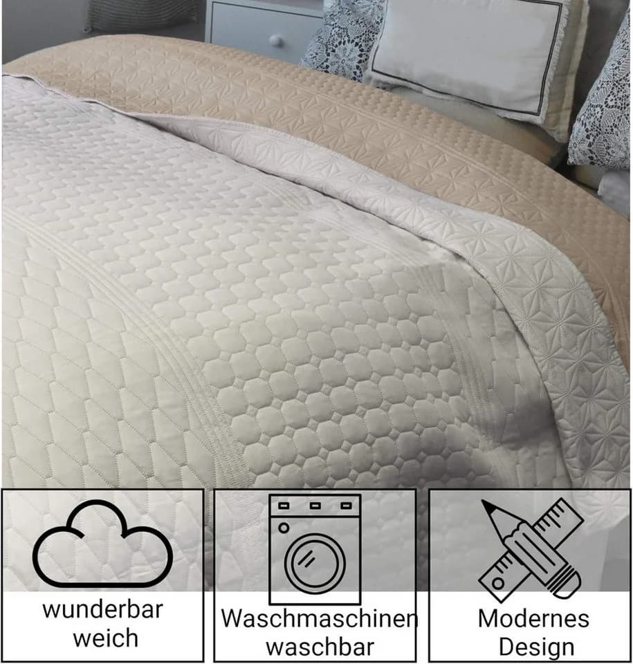 HOMELEVEL Tagesdecke XXL 240x260 cm Beige Gesteppt