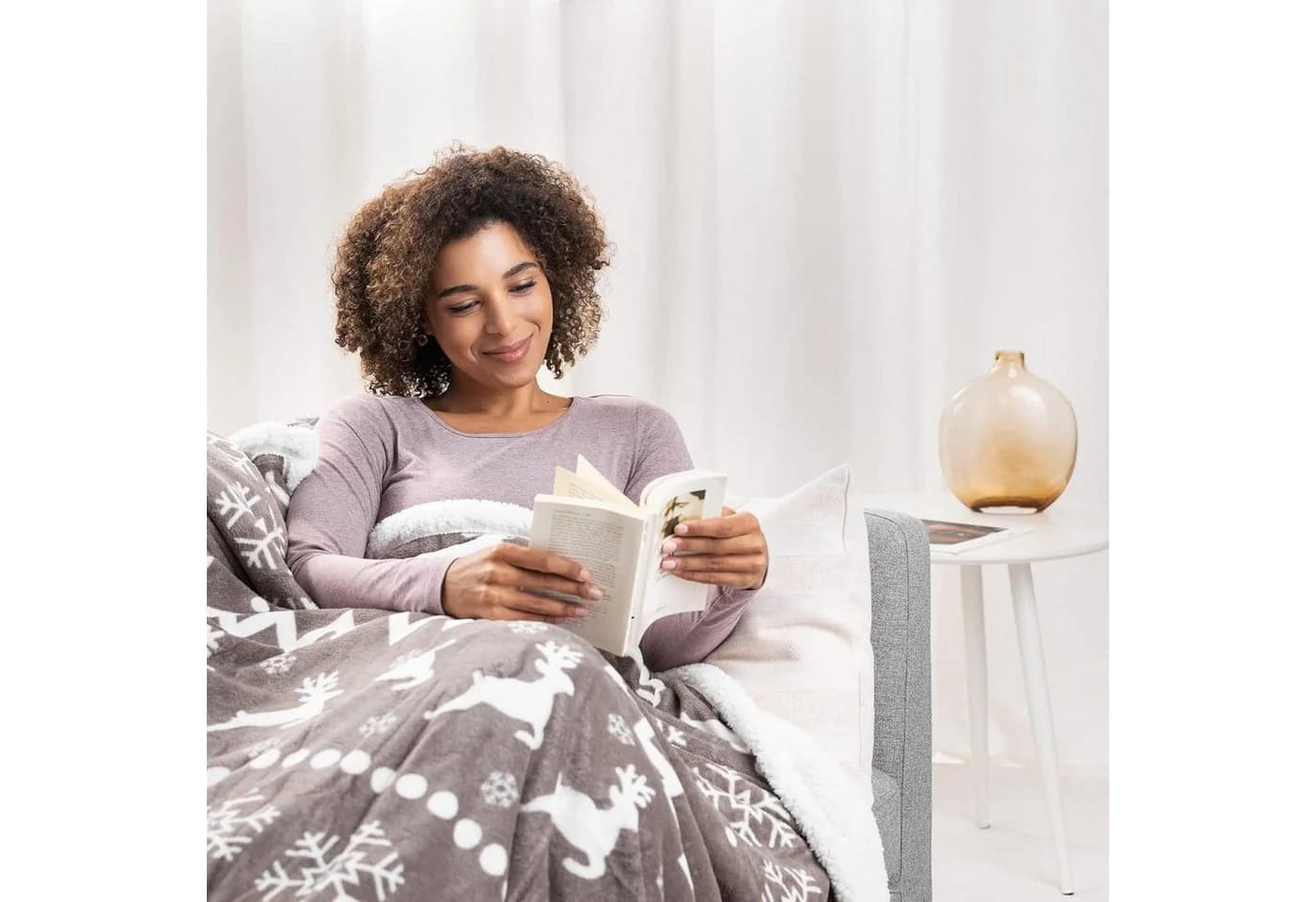 JEMIDI Kuscheldecke Sherpa Norweger Design Taupe 150x200 cm